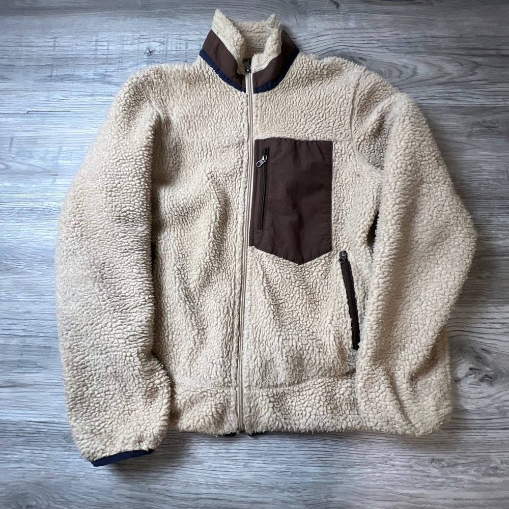 Merona Fleece Jacket Mens Medium Beige Sherpa Full Zip Outdoor Gorpcore Warm